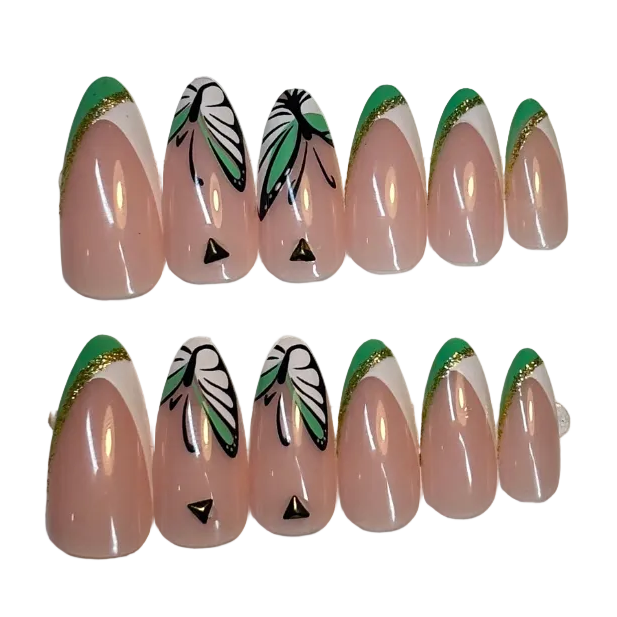 Long almond light green butterfly pattern