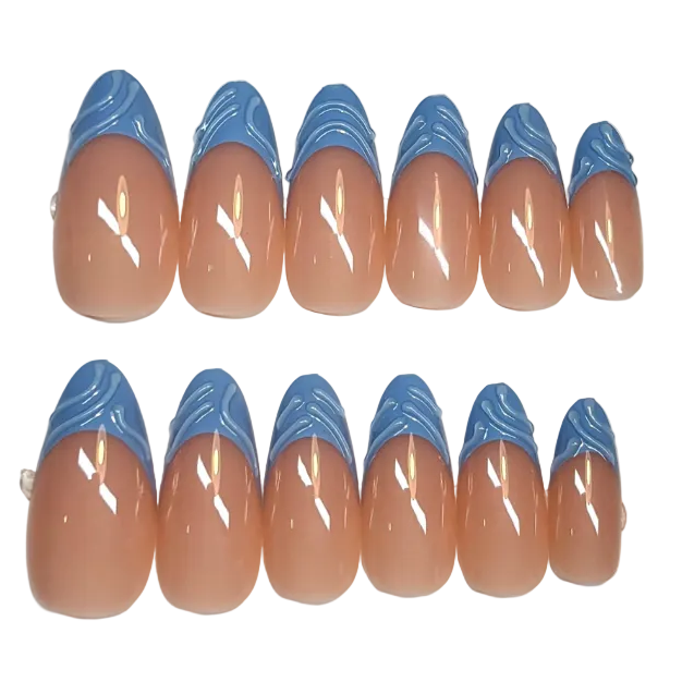 Long almond 3d sky blue french with rose beige base