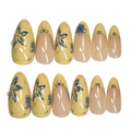 Long almond butter yellow with blue print design
