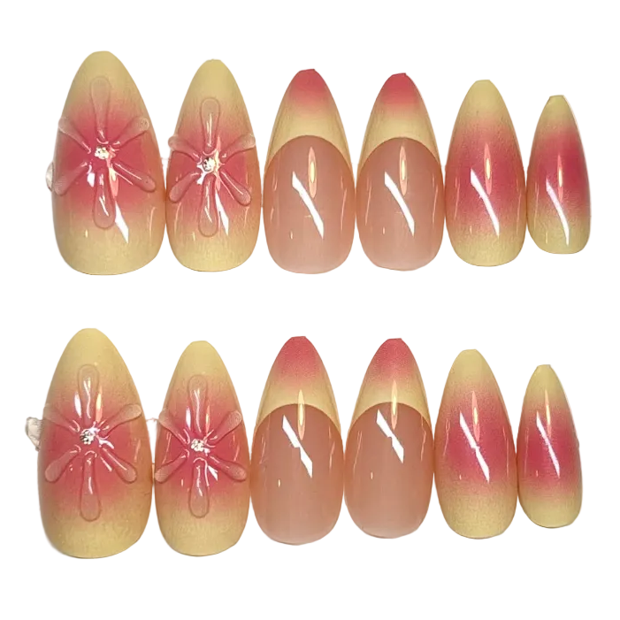 3d long almond yellowy pink blushed set