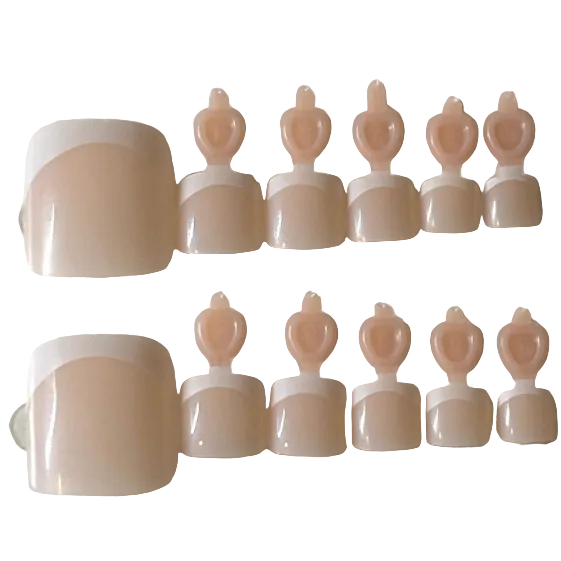 Beige based white french toes nails