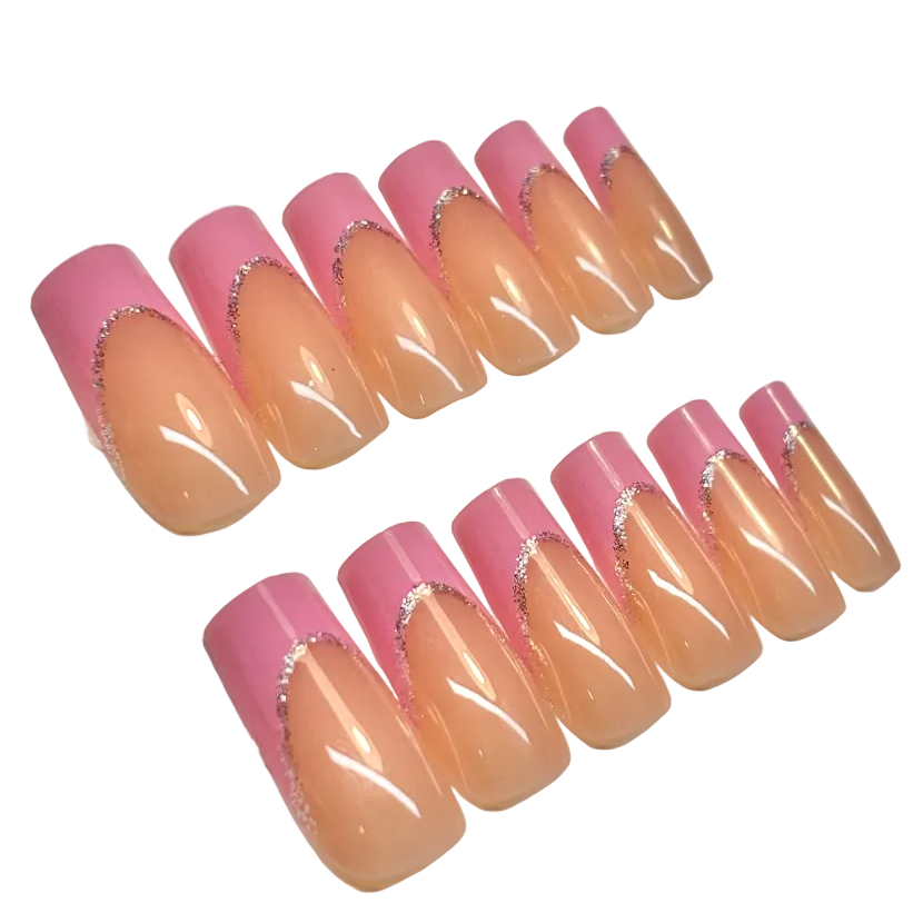 Long square pink silver french