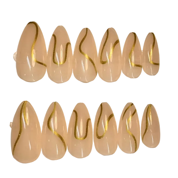 Long almond beige base with gold lines