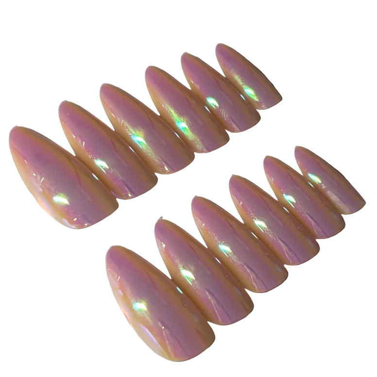 Medium almond pink aurora chrome