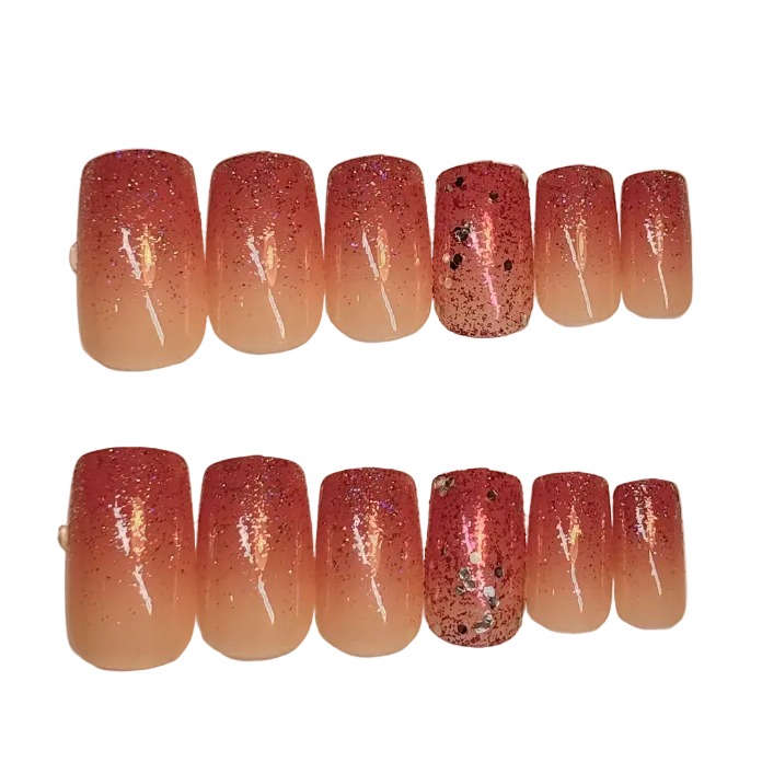 Short square beige base fuchsia ombre with glitter
