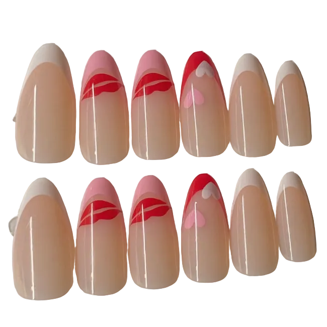 Long almond pink, red and white french love set