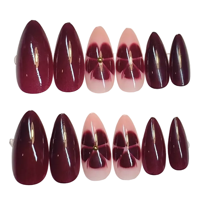 Long almond burgundy with flower print
