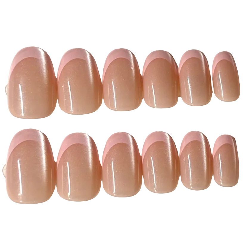Short oval beige cat eye based baby pink french
